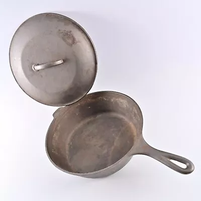 Vintage Three Notch Lodge Cast Iron Chicken Fryer Pan W/ Lid # 8 CF D 8CFD 8D !! • $54.95