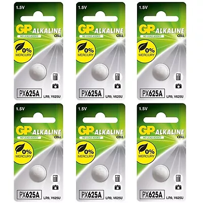 6 X GP PX625A Alkaline Button Cell Batteries 1.5V - 625A LR9 V625U L1560 EPX625G • £6.99