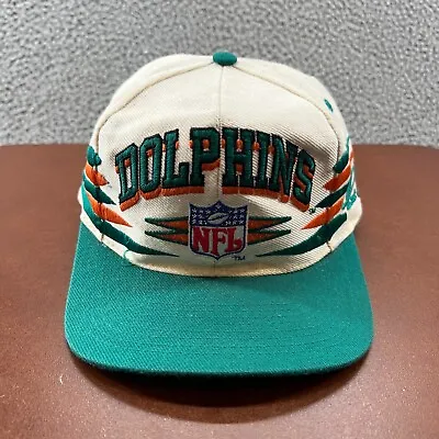 Vintage Miami Dolphins Hat Cap Snap Green White Diamond Cut Logo Athletic * • $124.48