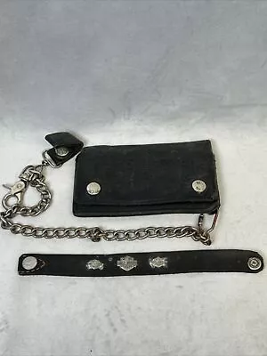 Harley Davidson Motorcycles Vintage Mens Chain Wallet Bracelet Leather Billfold • $69.99