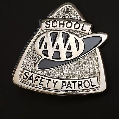 New Vintage AAA School Safety Patrol Black Silver Tone Metal Badge Pin • $18.95