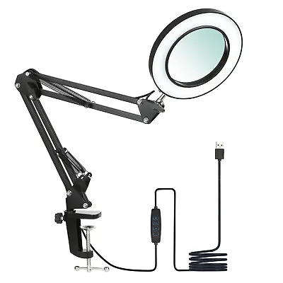 Magnifying Glass With Light And Stand 8X Real Glass Lens Magnifying Lamp C0E6 • $23.99