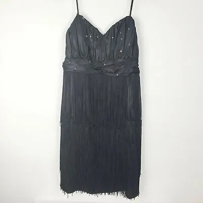 Vintage Nancy Bracoloni Black Fringe Flapper Halloween Costume Dress Sequins 10 • $40.78