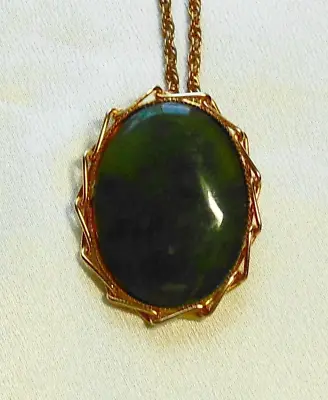 Vintage Green Jade Gemstone Pin Brooch Pendant Interchangeable Necklace L16  • $54.99