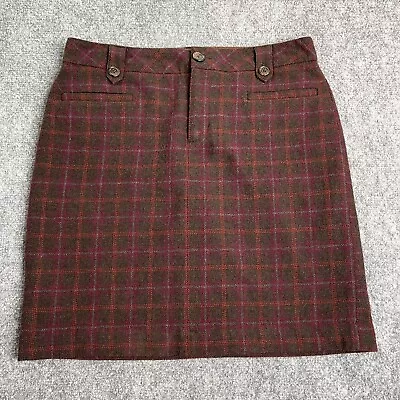 Eddie Bauer Skirt Size 6 Wool Blend Lined Brown Maroon Plaid Zip Front • $16.99