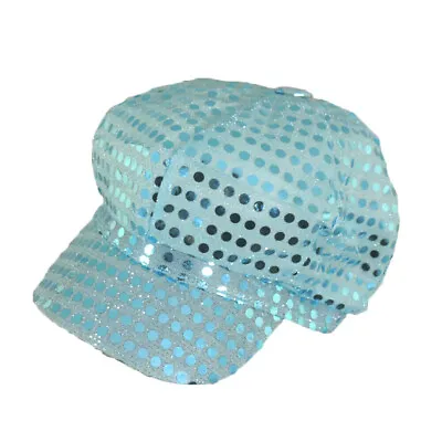 Sequined Newsboy Cabbie Party Disco 70s Costume Hat Light Blue • $8.99