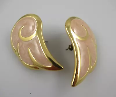 Signed Napier Vintage Peach Pink Enamel Pierced Wing Earrings • $19.95