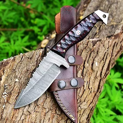 AA Knives 9.5 Inches Damascus Steel Hunting Knife With Micarta Handle • $45