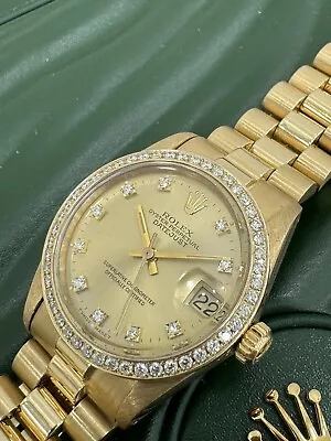 31mm Midsize Rolex President 6827 Diamond Bezel Factory Diamond Dial Serviced • $14995