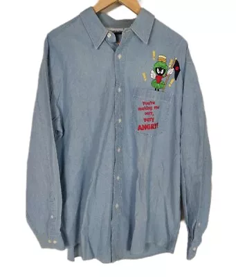 Vintage Warner Brothers 1990s Button Up Shirt Embroidered Looney Tunes Marvin  • $75