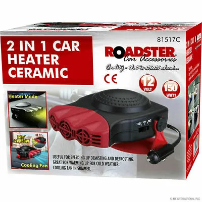 2 In 1 Car Heater Ceramic 12 Volt Cooling Fan 150 Watt Van Summer Winter 81517 • £13.95