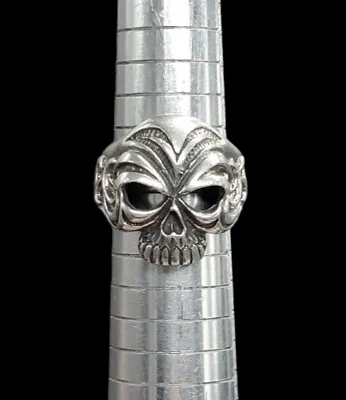 Vtg Biker Viking Rockabilly Mourning Skull 925 Sterling Silver Ring Sz 8.5 10g • $47.99
