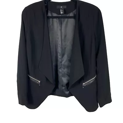 H&M Open Front Blazer Jacket Size 12 Zipper Detail Black Long Sleeves • $15.99