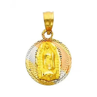 14K Solid Tri-Color Gold Dia-Cut Guadaloupe  Virgen De Guadalupe  Charm Pendant • $79.99