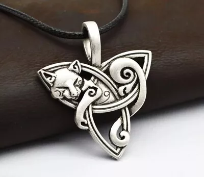 £6.99 • Buy Celtic Necklace Knot Cat TRIQUETRA Metal Pendant Pagan Ladies Mens