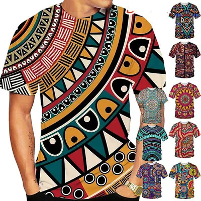 3D Womens/mens Short Sleeve T-Shirt Casual Tops Tee African Folk Custom Dashiki • £9.59