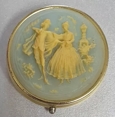 Vintage Cameo Pill Box ~ Courting Couple ~ Light Blue ~ 3 Compartments • $8.95