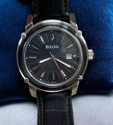 Bulova Black Dial Leather Men's Watch 98B160 C976987 • $89