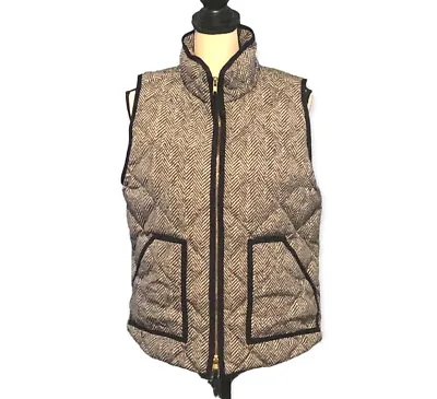 J CREW Down Puffer Vest Womens Size Medium Black Beige Herringbone • $25