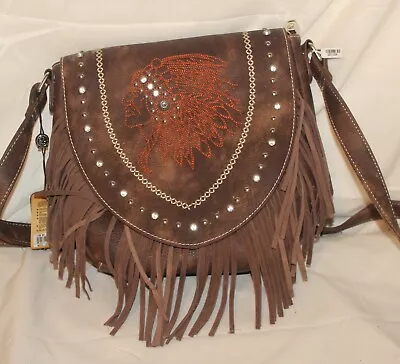 P&G Collection Cross Body PU Leather Purse Shoulder Bag Indian Head Fringe • $29.96