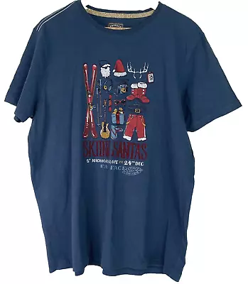 Fat Face Mens Blue Skiing Santa Grafic Short Sleeve T Shirt Size Large • £9.55