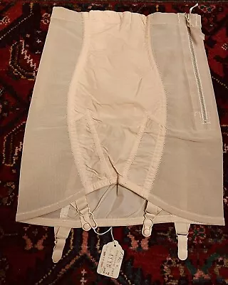 Vintage 1940s Pink Rayon Panel Girdle Open Bottom Garter Clips NEW Old Stock • $212.31