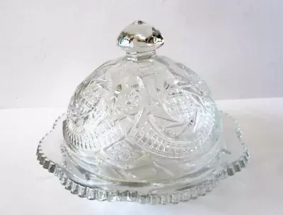 Round Covered Glass Butter Dish LE Smith Vintage Sunburst Crystal 5” Tall • $14.50