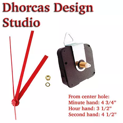 (#05) Quartz Clock Kit 1/2  Thread LONG SHAFT HANGER Quiet Motor & Red 5  Hand • $9.55