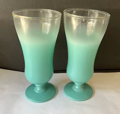 $24 • Buy Vintage Blendo Frosted Glass Parfait Soda Sundae Glasses West Virginia Glass Co