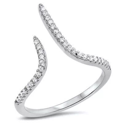 Micro Pave White CZ Open Pointed Bar Ring .925 Sterling Silver Sizes 4-10 NEW • $14.95