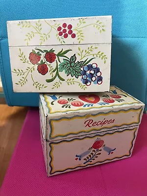 2 Vintage Tin Recipe Card Box Holder 3 X5  Index Size Retro Metal Grandmas • $19.99