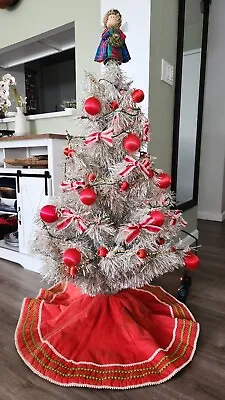 $25 • Buy VINTAGE 1950s  4 Ft. SILVER ALUMINUM TINSEL CHRISTMAS TREE W/LIGHTS & ORNAMENTS