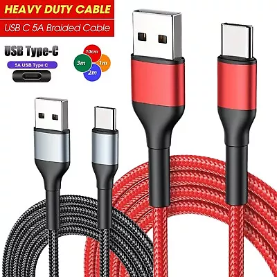 USB-C Cable Type C Lead Fast Charging Braided Heavy Duty Phone Charger Data Sync • £0.99