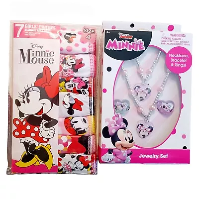 Disney Minnie Mouse Briefs Underwear-4 & Jewelry Set-Necklace-Rings-Bracelet • $17.99
