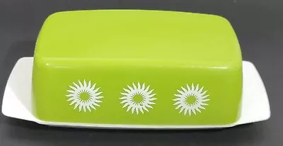 Vintage Mid Century Olive Green Sunburst Butter Or Cheese Dish C 1960 • $16.09