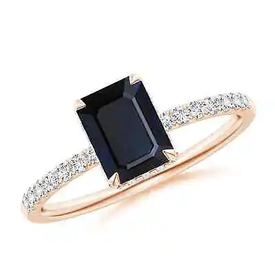 ANGARA Emerald-Cut Sapphire Engagement Ring With Diamonds For Women In 14K Gold • $1055.12