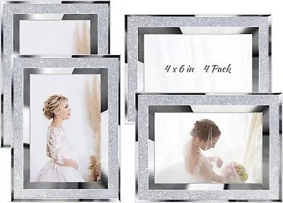 4 Pack Glitter Picture Frame Crystal Picture Frame Wall Decor Mirror Picture Fra • £29.24