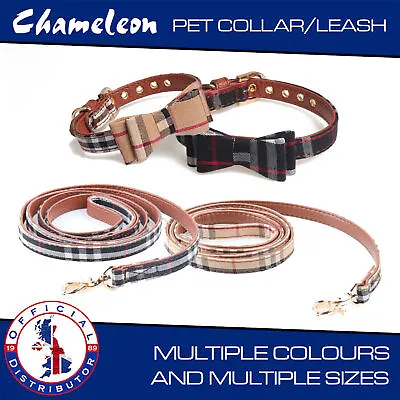 £4.45 • Buy Puppy Pet Dog Cat Adjustable Collar Check Bow Tie - Lead Or Set Of Both