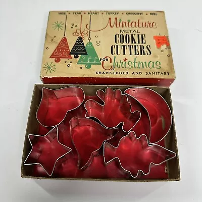 6 Vintage Miniature Cookie Cutters For Christmas Metal 50s Original Box 1455 • $11.99