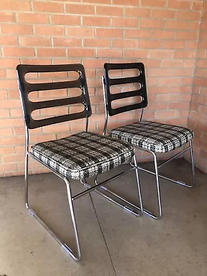 Vintage Pair Chromecraft Mid Century Modern Chrome Dining Chairs Smoked Lucite • $368