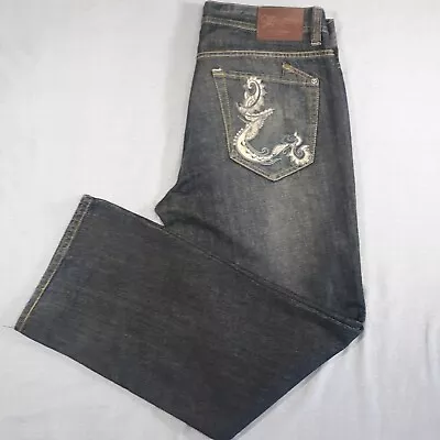 Marc Ecko Cut & Sew Boot Cut Men's Blue 100% Cotton Jeans Sz 36x33 Pocket Design • $34.99