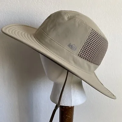 REI Boonie Hat Khaki Mesh Nylon Sunhat W Chin Strap Fishing Hiking Outdoors S/M • $12.50