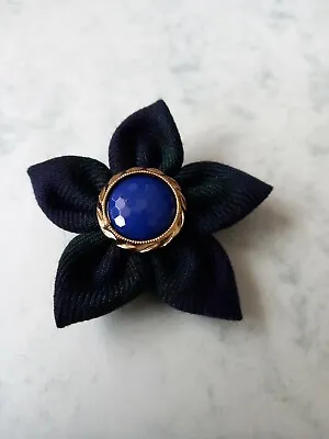 Handcrafted. Small Black/green (blackwatch) Tartan Brooch. Blue & Gold Centre.  • £4.50