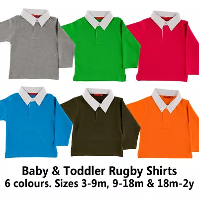 Baby Toddler Kids Long Sleeve Plain Rugby Shirt Football Sports T-Shirt Top • £5.95