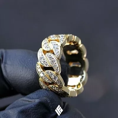 Men's Yellow Gold Plated Band Hip Hop Rings Biker Ring Jewelry Boyfriend Gift • $1.87