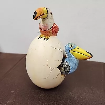 Vintage Signed Mexican Toucans In An Egg Figurine • $24.95
