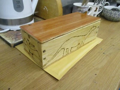 £5.70 • Buy Kids Wooden Pencil Box Pyrography Dinosaur Design 