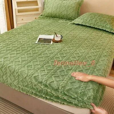 Velvet Fitted Sheet Warm Bed Sheet With Elastic Band Queen/King Size Bed Cover • $22.53