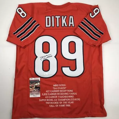 Autographed/Signed Mike Ditka Chicago Orange Stat Football Jersey JSA COA • $124.99