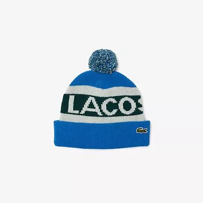 Lacoste L!VE Graphic Wool Blend Pompom Winter Beanie Blue OS • $22.05